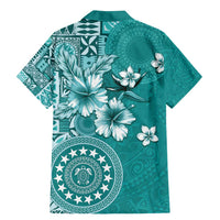 Cook Islands Family Matching Mermaid Dress and Hawaiian Shirt Teal Hibiscus And Stars