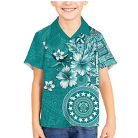 Cook Islands Family Matching Mermaid Dress and Hawaiian Shirt Teal Hibiscus And Stars