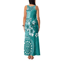Cook Islands Family Matching Tank Maxi Dress and Hawaiian Shirt Teal Hibiscus And Stars