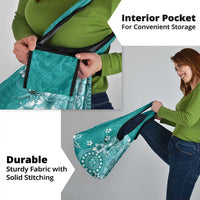 Cook Islands Grocery Bag Teal Hibiscus And Stars