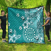 Cook Islands Quilt Teal Hibiscus And Stars LT05 - Polynesian Pride