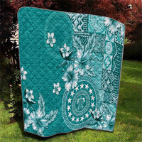 Cook Islands Quilt Teal Hibiscus And Stars LT05 - Polynesian Pride