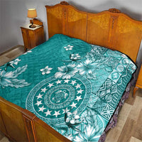Cook Islands Quilt Teal Hibiscus And Stars LT05 - Polynesian Pride