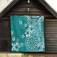 Cook Islands Quilt Teal Hibiscus And Stars LT05 - Polynesian Pride