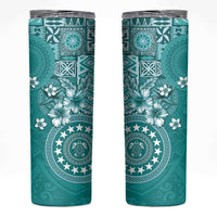 Cook Islands Skinny Tumbler Teal Hibiscus And Stars