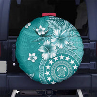 Cook Islands Spare Tire Cover Teal Hibiscus And Stars