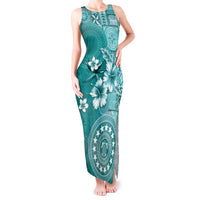 Cook Islands Tank Maxi Dress Teal Hibiscus And Stars