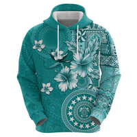 Cook Islands Zip Hoodie Teal Hibiscus And Stars