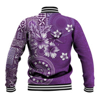 Cook Islands Baseball Jacket Purple Hibiscus And Stars