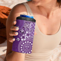 Cook Islands 4 in 1 Can Cooler Tumbler Purple Hibiscus And Stars