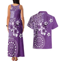 Cook Islands Couples Matching Tank Maxi Dress and Hawaiian Shirt Purple Hibiscus And Stars