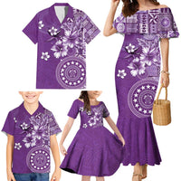 Cook Islands Family Matching Mermaid Dress and Hawaiian Shirt Purple Hibiscus And Stars
