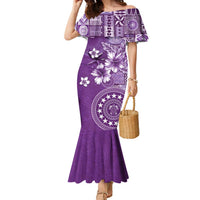 Cook Islands Family Matching Mermaid Dress and Hawaiian Shirt Purple Hibiscus And Stars