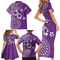 Cook Islands Family Matching Short Sleeve Bodycon Dress and Hawaiian Shirt Purple Hibiscus And Stars