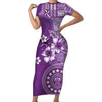 Cook Islands Family Matching Short Sleeve Bodycon Dress and Hawaiian Shirt Purple Hibiscus And Stars