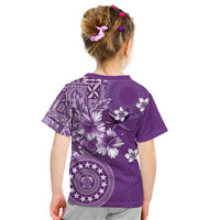 Cook Islands Kid T Shirt Purple Hibiscus And Stars