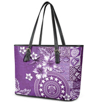 Cook Islands Leather Tote Bag Purple Hibiscus And Stars