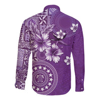 Cook Islands Long Sleeve Button Shirt Purple Hibiscus And Stars