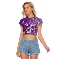 Cook Islands Raglan Cropped T Shirt Purple Hibiscus And Stars