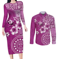 Cook Islands Couples Matching Long Sleeve Bodycon Dress and Long Sleeve Button Shirt Fandango Hibiscus And Stars