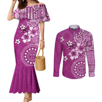 Cook Islands Couples Matching Mermaid Dress and Long Sleeve Button Shirt Fandango Hibiscus And Stars