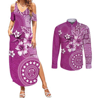 Cook Islands Couples Matching Summer Maxi Dress and Long Sleeve Button Shirt Fandango Hibiscus And Stars