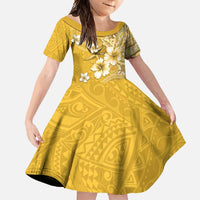 Cook Islands Family Matching Tank Maxi Dress and Hawaiian Shirt Yellow Hibiscus And Stars LT05 Daughter's Dress Yellow - Polynesian Pride