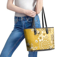 Cook Islands Leather Tote Bag Yellow Hibiscus And Stars