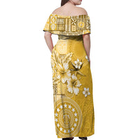 Cook Islands Off Shoulder Maxi Dress Yellow Hibiscus And Stars