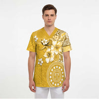 Cook Islands Scrub Top Yellow Hibiscus And Stars - Polynesian Pride