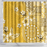 Cook Islands Shower Curtain Yellow Hibiscus And Stars LT05 - Polynesian Pride
