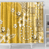 Cook Islands Shower Curtain Yellow Hibiscus And Stars LT05 - Polynesian Pride