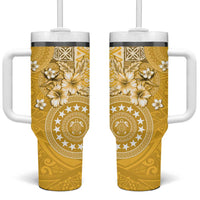 Cook Islands Tumbler With Handle Yellow Hibiscus And Stars