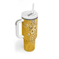 Cook Islands Tumbler With Handle Yellow Hibiscus And Stars