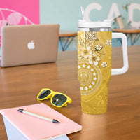 Cook Islands Tumbler With Handle Yellow Hibiscus And Stars