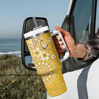 Cook Islands Tumbler With Handle Yellow Hibiscus And Stars