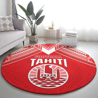 Tahiti Football Round Carpet Coat Of Arms Polynesian Tribal Pattern