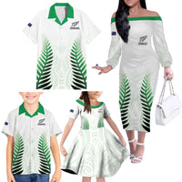 Custom New Zealand Fern Football Family Matching Off The Shoulder Long Sleeve Dress and Hawaiian Shirt Simple Style
