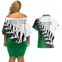 Custom New Zealand Football Couples Matching Off Shoulder Short Dress and Hawaiian Shirt Go Aotearoa