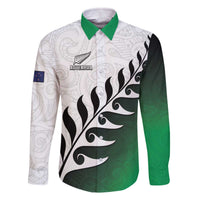Custom New Zealand Football Family Matching Off The Shoulder Long Sleeve Dress and Hawaiian Shirt Go Aotearoa LT05 Dad's Shirt - Long Sleeve Green - Polynesian Pride