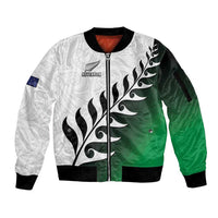 Custom New Zealand Football Sleeve Zip Bomber Jacket Go Aotearoa LT05 Unisex Green - Polynesian Pride