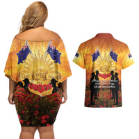 ANZAC Day Couples Matching Off Shoulder Short Dress and Hawaiian Shirt Remembrance Tribute Soldiers And Poppy Field