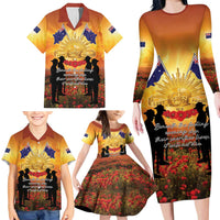 ANZAC Day Family Matching Long Sleeve Bodycon Dress and Hawaiian Shirt Remembrance Tribute Soldiers And Poppy Field LT05 - Polynesian Pride