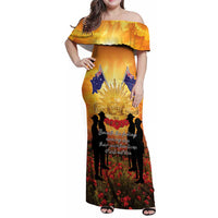 ANZAC Day Family Matching Off Shoulder Maxi Dress and Hawaiian Shirt Remembrance Tribute Soldiers And Poppy Field LT05 Mom's Dress Orange - Polynesian Pride