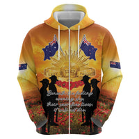 ANZAC Day Zip Hoodie Remembrance Tribute Soldiers And Poppy Field LT05 - Polynesian Pride