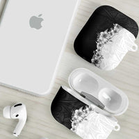 Hawaii Hibiscus Flowers AirPods Case Grayscale Polynesian Pattern