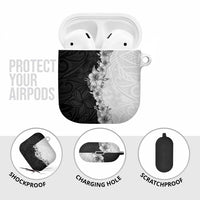 Hawaii Hibiscus Flowers AirPods Case Grayscale Polynesian Pattern