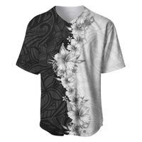 Hawaii Hibiscus Flowers Baseball Jersey Grayscale Polynesian Pattern