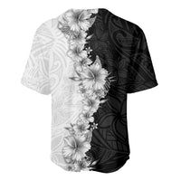 Hawaii Hibiscus Flowers Baseball Jersey Grayscale Polynesian Pattern
