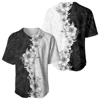 Hawaii Hibiscus Flowers Baseball Jersey Grayscale Polynesian Pattern